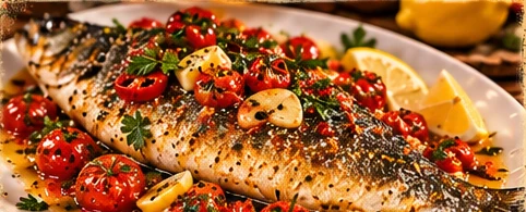 Branzino Calabrese, pan seared branzino with grape tomatoes and Calabrian chili peppers, a Chef Peter recipe from Tutto Apposto in Staten Island
